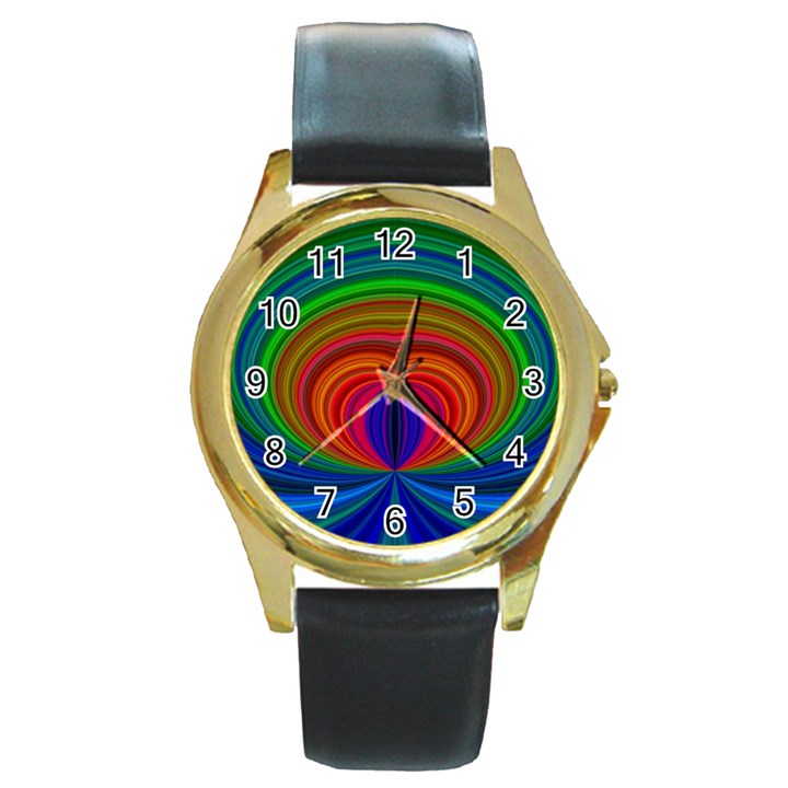 Design Round Leather Watch (Gold Rim) 