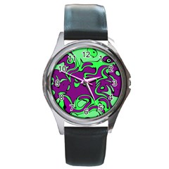 Abstract Round Leather Watch (silver Rim) by Siebenhuehner