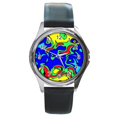 Abstract Round Leather Watch (silver Rim)