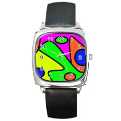 Abstract Square Leather Watch