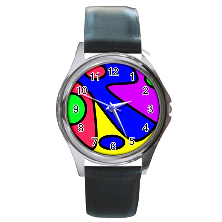 Abstract Round Leather Watch (Silver Rim)