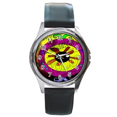 Abstract Round Leather Watch (silver Rim) by Siebenhuehner