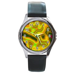 Abstract Round Leather Watch (silver Rim) by Siebenhuehner