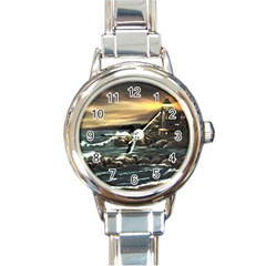  bridget s Lighthouse   By Ave Hurley Of Artrevu   Round Italian Charm Watch by ArtRave2