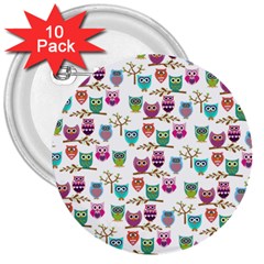 Happy Owls 3  Button (10 Pack) by Ancello