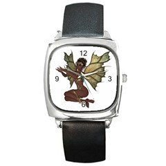 Faerie Nymph Fairy With Outreaching Hands Square Leather Watch by goldenjackal