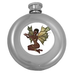 Faerie Nymph Fairy With Outreaching Hands Hip Flask (round) by goldenjackal