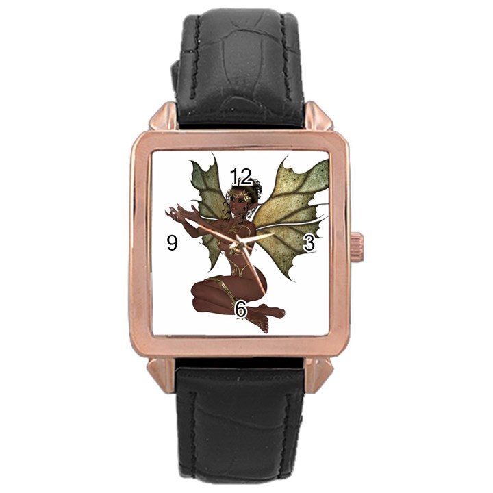 Faerie Nymph Fairy with outreaching hands Rose Gold Leather Watch 