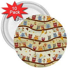 Autumn Owls 3  Button (10 Pack) by Ancello