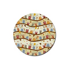 Autumn Owls Drink Coaster (round) by Ancello