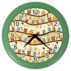 Autumn Owls Wall Clock (color) by Ancello