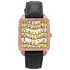 Autumn Owls Rose Gold Leather Watch 