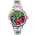 Pug Round Italian Charm Watch Front