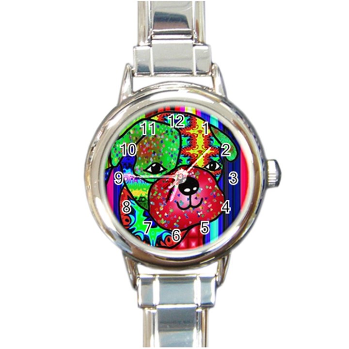 Pug Round Italian Charm Watch