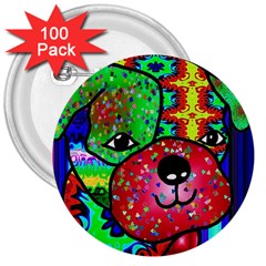 Pug 3  Button (100 Pack)