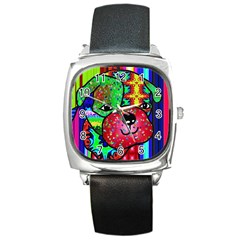 Pug Square Leather Watch