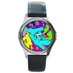 Abstract Round Leather Watch (silver Rim) by Siebenhuehner