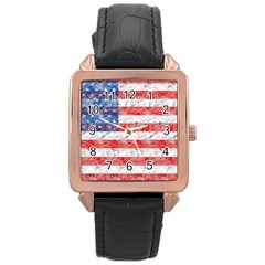 Flag Rose Gold Leather Watch 