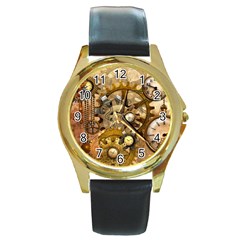 Steampunk Round Leather Watch (gold Rim) 