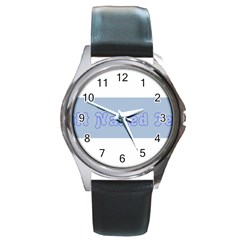 1logo2 Round Leather Watch (silver Rim)