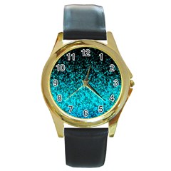 Glitter Dust 1 Round Leather Watch (gold Rim)  by MedusArt