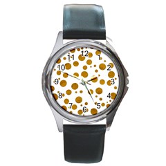 Tan Polka Dots Round Leather Watch (silver Rim)