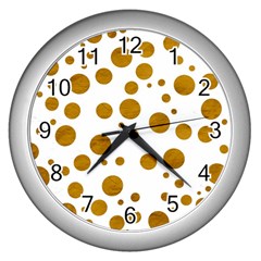 Tan Polka Dots Wall Clock (silver)