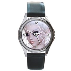 Fairy Elfin Elf Nymph Faerie Round Leather Watch (silver Rim) by goldenjackal