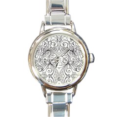 Drawing Floral Doodle 1 Round Italian Charm Watch by MedusArt