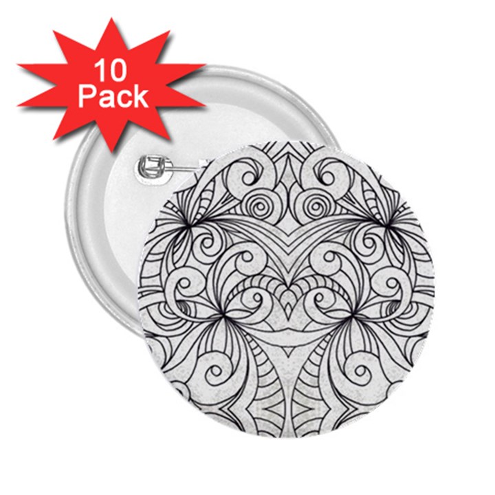 Drawing Floral Doodle 1 2.25  Button (10 pack)