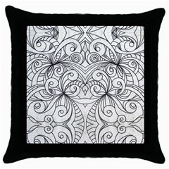 Drawing Floral Doodle 1 Black Throw Pillow Case by MedusArt