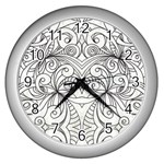 Drawing Floral Doodle 1 Wall Clock (Silver) Front