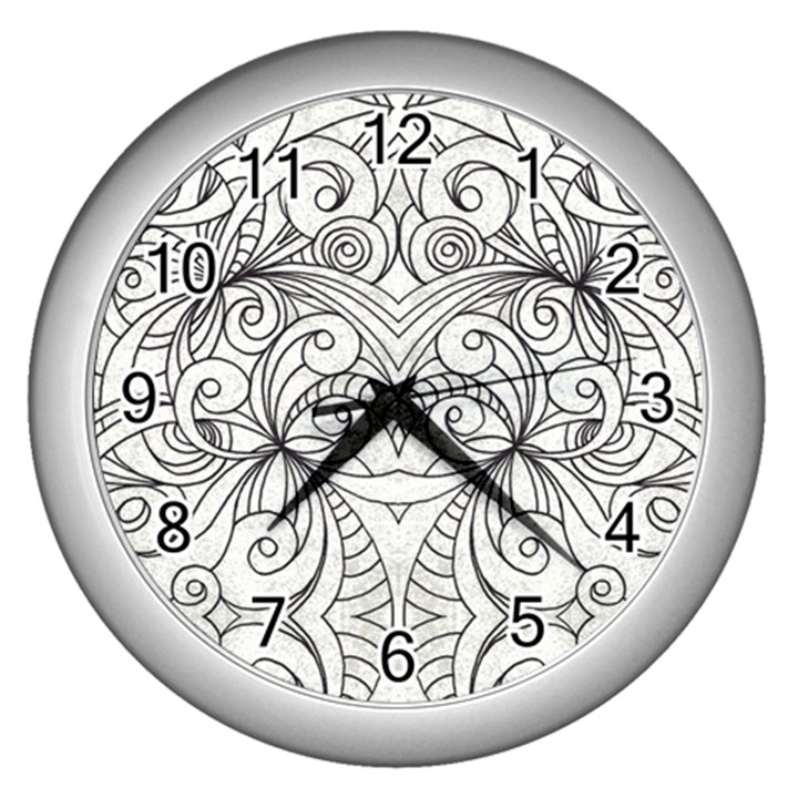 Drawing Floral Doodle 1 Wall Clock (Silver)