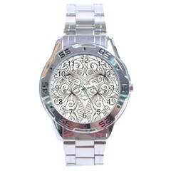 Drawing Floral Doodle 1 Stainless Steel Watch by MedusArt