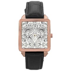 Drawing Floral Doodle 1 Rose Gold Leather Watch 