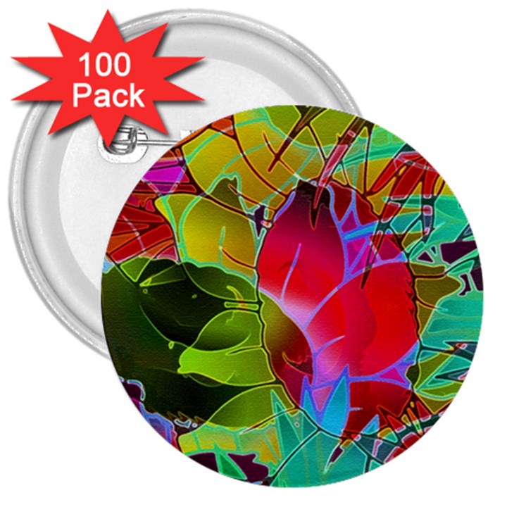 Floral Abstract 1 3  Button (100 pack)