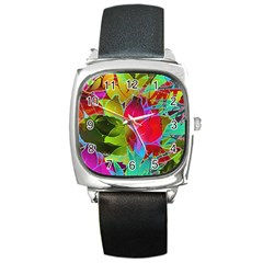 Floral Abstract 1 Square Leather Watch