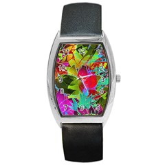 Floral Abstract 1 Tonneau Leather Watch