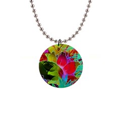 Floral Abstract 1 Button Necklace by MedusArt