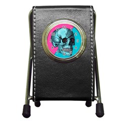 Funky Skull Stationery Holder Clock