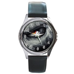 Swatch By Imko Round Leather Watch (silver Rim)