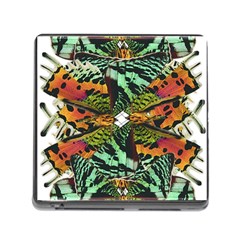 Butterfly Art Green & Orange Memory Card Reader With Storage (square)