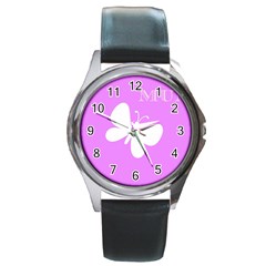 Mom Round Leather Watch (silver Rim)