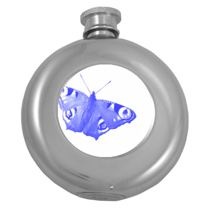  Decorative Blue Butterfly Hip Flask (Round)