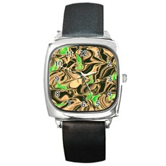 Retro Swirl Square Leather Watch