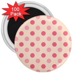 Pale Pink Polka Dots 3  Button Magnet (100 Pack)