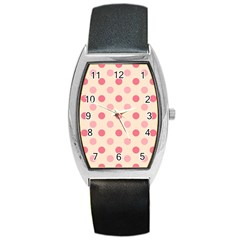 Pale Pink Polka Dots Tonneau Leather Watch