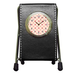 Pale Pink Polka Dots Stationery Holder Clock