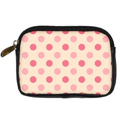 Pale Pink Polka Dots Digital Camera Leather Case by Colorfulart23