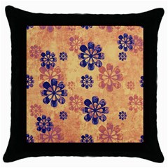 Funky Floral Art Black Throw Pillow Case